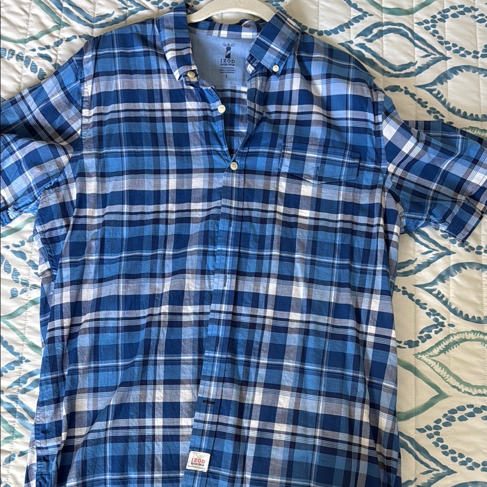 Izod Casual Blue and White Plaid Shirt